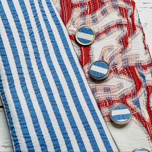 Alberto Makali open shoulder seersucker stripe blue white blazer - Picture 10 of 13